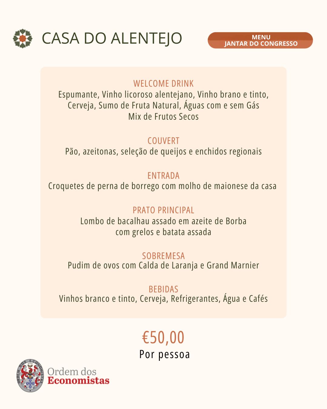 Menu Jantar Congresso 2026